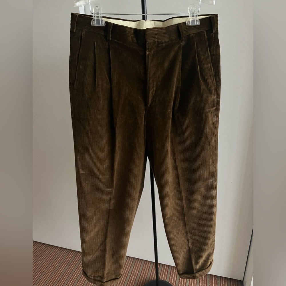 Lord & Taylor Exclusive premium cotton Corduroy Pant Oak Brown pleated 36" waist
